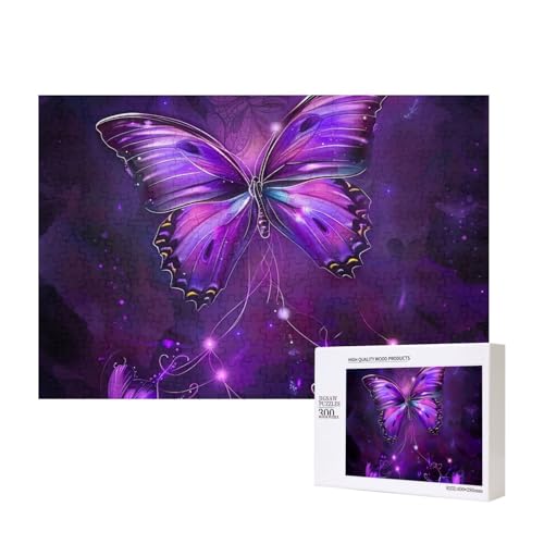 Violetter Schmetterling, bedrucktes Intelligenz-Puzzle aus Holz, 40 x 28 cm, 300 Teile (verpackt), Puzzle, Lernspiel für Erwachsene, Heimdekoration, Puzzle von JKSEEPYN