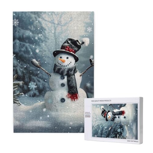 Weihnachtspuzzle, Motiv: Schneemann, 1 bedrucktes Intelligenz-Puzzle aus Holz, 50 x 75 cm, 1000 Teile (verpackt), Lernspiel für Erwachsene, Heimdekorationspuzzle von JKSEEPYN