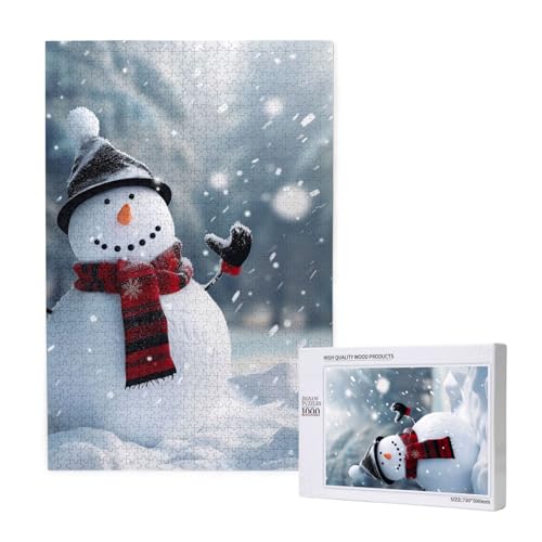 Weihnachtspuzzle, Motiv: glücklicher Schneemann, bedrucktes Intelligenz-Puzzle, Holz, 50 x 75 cm, 1000 Teile (verpackt), Lernspiel für Erwachsene, Heimdekoration, Puzzle von JKSEEPYN