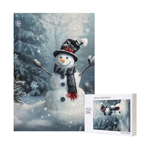 Weihnachtspuzzle mit Schneemann-Motiv, bedruckt, aus Holz, 28 x 40 cm, 300 Teile (verpackt), Lernspiel für Erwachsene, Heimdekoration, Puzzle von JKSEEPYN