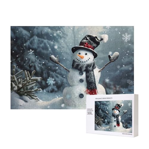 Weihnachtspuzzle mit Schneemann-Motiv, bedruckt, aus Holz, 40 x 28 cm, 300 Teile (verpackt), Lernspiel für Erwachsene, Heimdekoration, Puzzle von JKSEEPYN