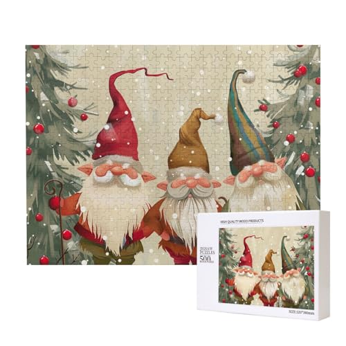 Weihnachtswichtel, bedrucktes Intelligenz-Puzzle aus Holz, 52 x 38 cm, 500 Teile (verpackt), Puzzle, Lernspiel für Erwachsene, Heimdekoration, Puzzle von JKSEEPYN