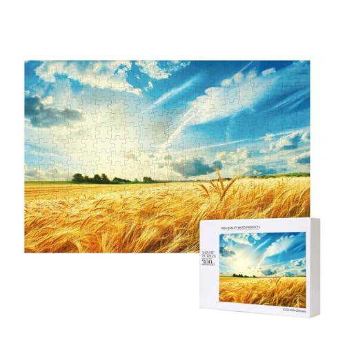Weizenfeld-gedrucktes Intelligenz-Puzzle aus Holz, 40 x 28 cm, 300 Teile (verpackt), Puzzle, Lernspiel für Erwachsene, Heimdekoration, Puzzle von JKSEEPYN