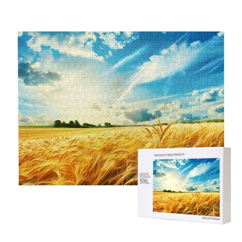 Weizenfeld-gedrucktes Intelligenz-Puzzle aus Holz, 52 x 38 cm, 500 Teile (verpackt), Puzzle, Lernspiel für Erwachsene, Heimdekoration, Puzzle von JKSEEPYN