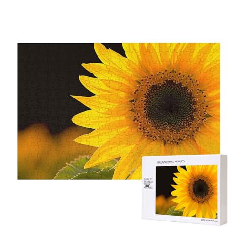 Wilde Blume Sonnenblume gedruckt Holz Intelligenz Puzzle 40 x 28 cm – 300 Teile (verpackt) Puzzle, Lernspiel für Erwachsene, Heimdekoration, Puzzle von JKSEEPYN