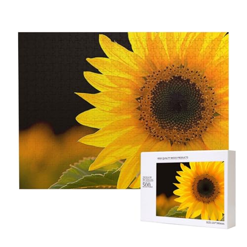 Wilde Blume Sonnenblume gedruckt Holz Intelligenz Puzzle 52 x 38 cm – 500 Teile (verpackt) Puzzle Lernspiel für Erwachsene – Heimdekoration Puzzle von JKSEEPYN