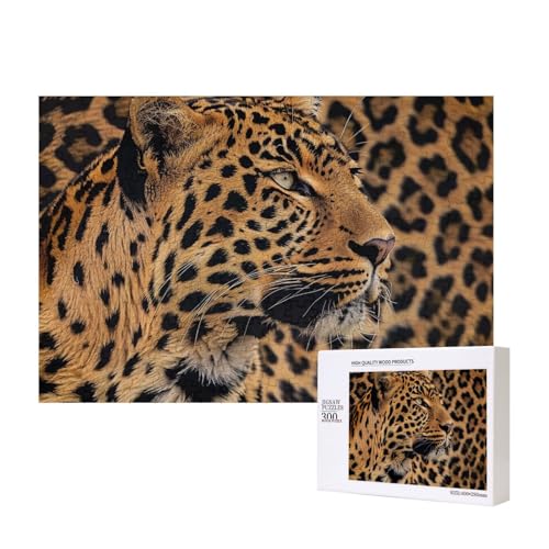 Wilder Leoparden-Tier-gedrucktes Intelligenz-Puzzle aus Holz, 40 x 28 cm, 300 Teile (verpackt), Puzzle, Lernspiel für Erwachsene, Heimdekoration, Puzzle von JKSEEPYN