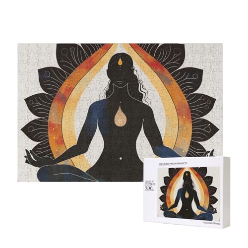 Yoga-Meditation, bedrucktes Intelligenz-Puzzle aus Holz, 40 x 28 cm, 300 Teile (verpackt), Puzzle, Lernspiel für Erwachsene, Heimdekoration, Puzzle von JKSEEPYN