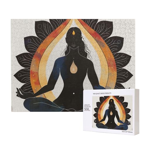 Yoga-Meditation, bedrucktes Intelligenz-Puzzle aus Holz, 52 x 38 cm, 500 Teile (verpackt), Puzzle, Lernspiel für Erwachsene, Heimdekoration, Puzzle von JKSEEPYN