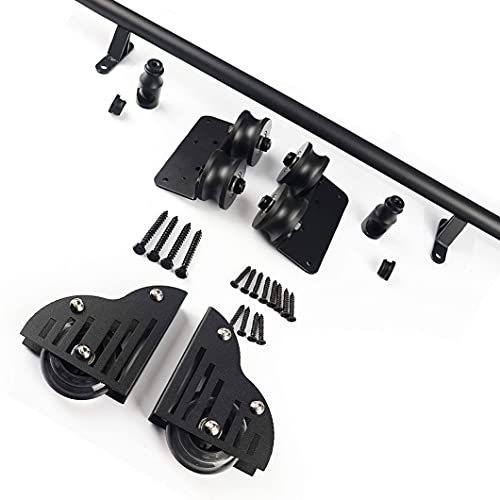 JKSVTF 3. 9-6 m Schiebetür-Set, Schiebeleiter, Bibliothek, komplettes Hardware-Rollschienen-Set (keine Leiter), Stahl-Rundrohr-Rolltreppenschiene mit Bodenrollen, für Zuhause/Innen/Dachboden, Schwarz von JKSVTF