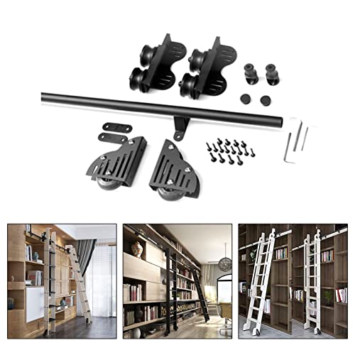 JKSVTF Ausziehbare Rollleiter-Hardware-Kit (ohne Leiter), mit Bodenrollen, Bibliotheks-Schiebeleiter, Hardware-Kit mit runden Schienen (300 cm Schienen-Set), 300 cm von JKSVTF