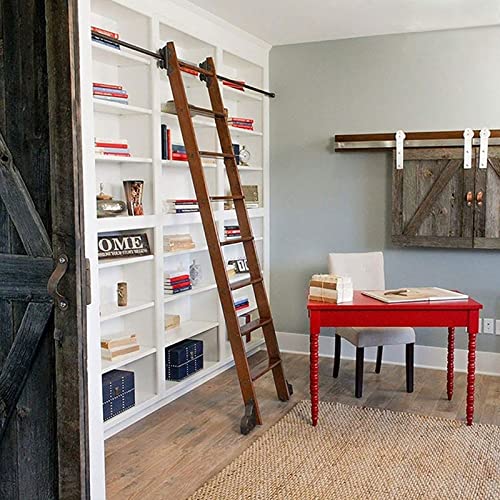 JKSVTF Komplettes Set mit rollenden Bibliotheksleitern, Schiebetür-Hardware-Set, runde Schiene/Schiene (ohne Leiter), mit Bodenrollenrädern (400 cm Schienen-Kit), 400 cm von JKSVTF