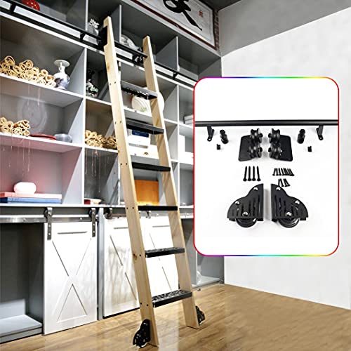 JKSVTF Rollende Bibliotheks-Hardware-Kit (ohne Leiter) mit Bodenrollen, Schiebeleiter, Hängeschiene, komplettes Set, Hardware + Verlängerungsschiene, 100 cm von JKSVTF