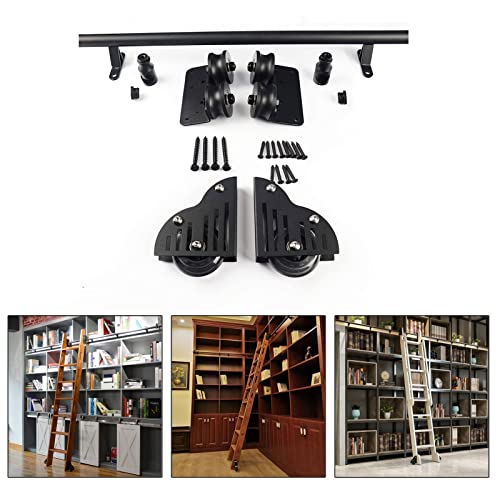 JKSVTF Rollende Bibliotheksleiter aus Stahl, 1 m - 6 m, Hardware, Schiebe-Scheunen-Stil, Schienen-Set (ohne Leiter), mit Bodenrollen, runde Schiene, geeignet für Zuhause/Innen/Dachboden/Bibliothek von JKSVTF