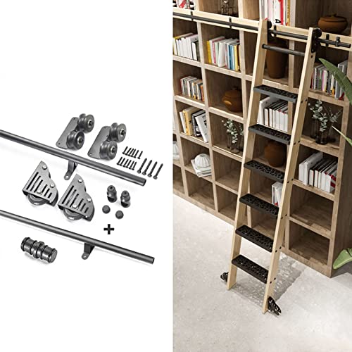 JKSVTF Rollleiter-Hardware-Kit (ohne Leiter), mit Bodenrollrädern, Bibliotheks-Schiebeleiter, Hardware-Kit mit runden Schienen (500 cm Schienen-Kit), 500 cm von JKSVTF