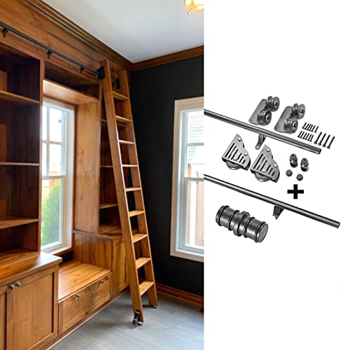 JKSVTF Schiebetür-Set, 1 m - 6,1 m, Schiebeleiter, Hängeschiene, komplettes Set, Hardware + Verlängerungsschiene (ohne Leiter), mit Bodenrollen, Rundrohr, mobile Leiterschienen, 200 cm von JKSVTF