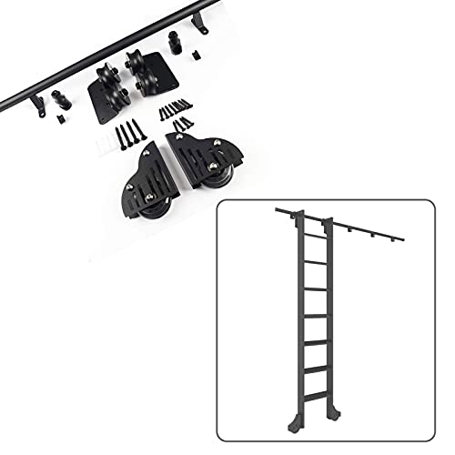 JKSVTF Schiebetür-Set, 1 m - 6 m, Schiebetür-Bibliothek, komplettes Set, Hardware, Rollbahn (ohne Leiter) mit Bodenrollen, Edelstahl-Rundrohr, mobile Leiterschiene (100 cm) von JKSVTF