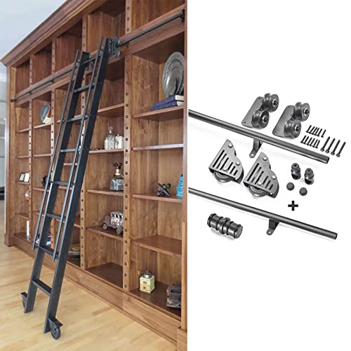 JKSVTF Schiebetür-Set, Schiebeleiter, Hängeschiene, komplettes Set, Hardware + Verlängerungsschiene (ohne Leiter), mit Bodenrollen, 200 cm von JKSVTF