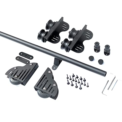 JKSVTF Stehende schwarze Roll-Bibliotheks-Hardware, dehnbare Gleitrolle (ohne Leiter), mit Bodenrollenrädern, runde Schiene/Schiene, mobile Leiterschienen (400 cm Schienen-Set), 400 cm von JKSVTF