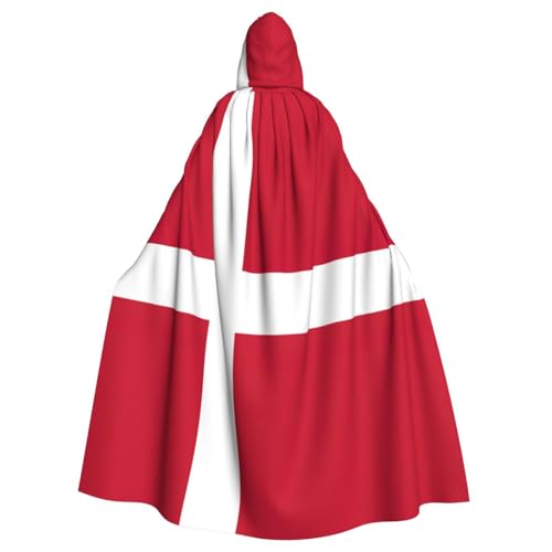 JKXUN Dänische Flagge, Unisex, Cosplay-Kostüm, Halloween, Kapuzenumhang, Umhang für Party, Verkleidung, volle Länge, Uniform-Bademantel von JKXUN