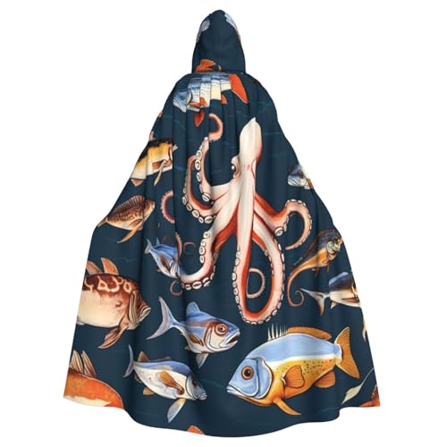 JKXUN Fish and Octopus Unisex Cosplay Kostüm Halloween Kapuzenumhang Umhang für Party Dress Up volle Länge Uniform Robe, Schwarz, Einheitsgröße von JKXUN