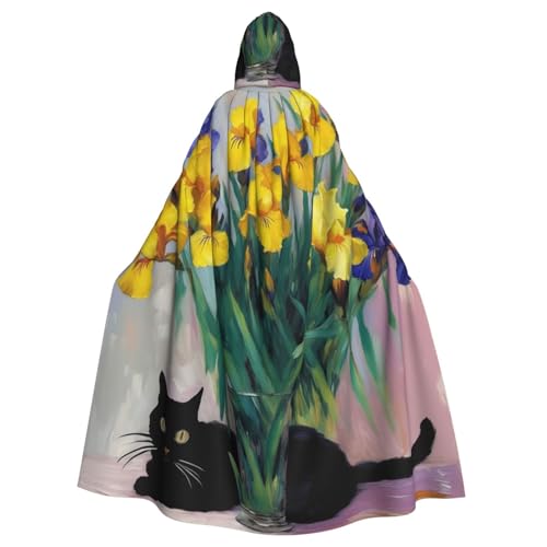 JKXUN Katzen-Blumen-Verzierung, Unisex, Cosplay-Kostüm, Halloween, Kapuzenumhang für Party, Verkleidung, durchgehender Uniform-Bademantel, Schwarz, Einheitsgröße von JKXUN