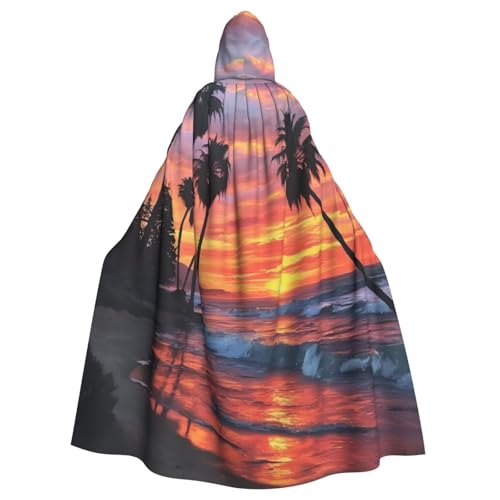 JKXUN Palmen-Sonnenuntergang, Unisex, Cosplay-Kostüm, Halloween, Kapuzenumhang, Umhang für Party, Verkleidung, volle Länge, Uniform-Bademantel von JKXUN