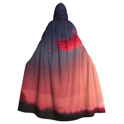 JKXUN Roter Himmel bei Nacht, Sternenhimmel, Unisex, Cosplay-Kostüm, Halloween, Kapuzenumhang, Umhang für Partys, Ganzkörper-Bademantel von JKXUN