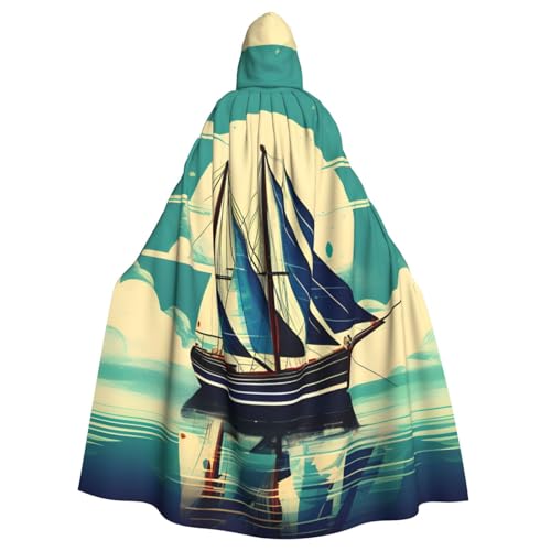 JKXUN Segelboot, Schiff, Landschaft, Unisex, Cosplay-Kostüm, Halloween, Kapuzenumhang, Umhang für Party, Verkleidung, volle Länge, Uniform-Bademantel von JKXUN