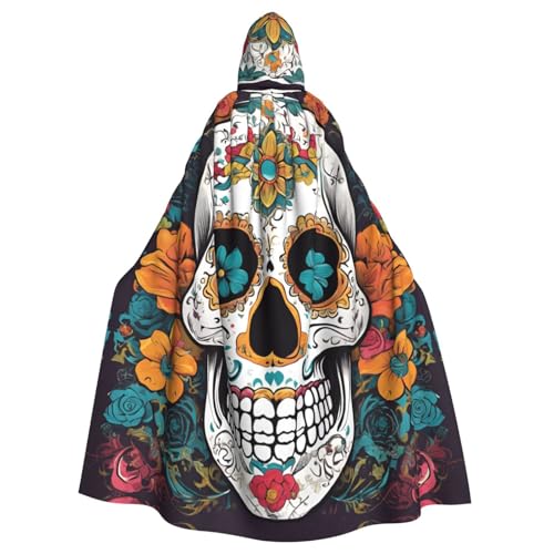 JKXUN Totenkopf-Motiv, Unisex, Cosplay-Kostüm, Halloween, Kapuzenumhang, Umhang für Party, Verkleidung, volle Länge, Uniform-Bademantel von JKXUN