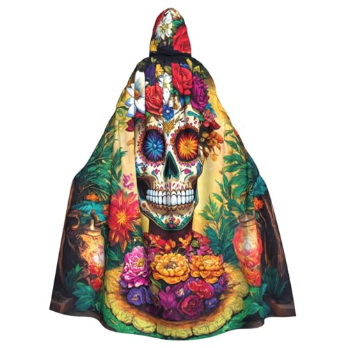 JKXUN Umhang mit bunten Totenköpfen und Totenköpfen, Unisex, Cosplay, Halloween, mit Kapuze, Umhang für Party, Verkleidung, durchgehender Uniform-Bademantel von JKXUN