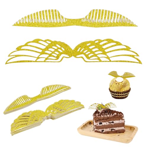 60 Stück Gold Glitter Flügel Kuchen Dekoration Schokolade Flügel Party Dekor, Golden Snitch Wings Cupcake Topper, mit Klebepunkt für Bonbons Kuchen Cupcakes Party Kinder Party Mottoparty von JLNGTHONG