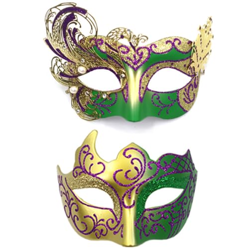 JLTC 2 Stücke Von Karneval Bemalt Halbe Gesichtsmaske Set, Perlenkette Pailletten Paar Tanzball von JLTC