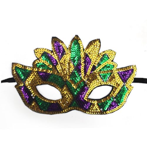 JLTC 2 Stücke Von Karneval Tricolor Gold Lila Grüne Halbgesichtsmasken, Karneval Themed Glitter Augenmasken, Party Requisiten von JLTC