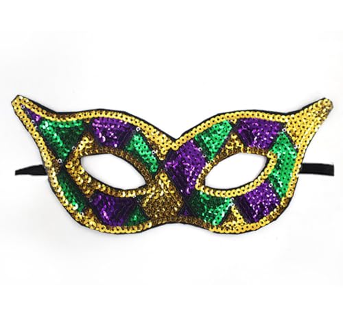 JLTC 2 Stücke Von Karneval Tricolor Gold Lila Grüne Halbgesichtsmasken, Karneval Themed Glitter Augenmasken, Party Requisiten von JLTC