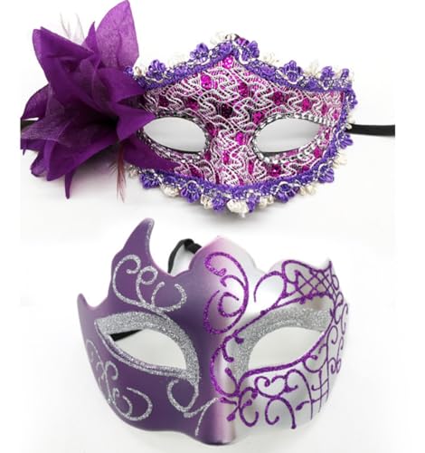 JLTC 2-stücke Halloween Ball Bemalte Herrenmaske, Party Augenmaske, Halbgesicht Prinzessin Dame Seitenblume Augenmaske, Paar Set von JLTC