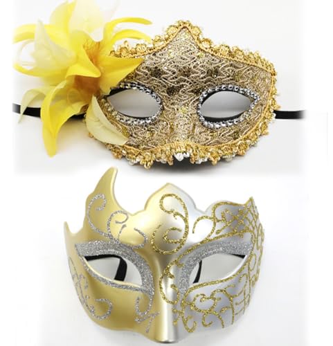 JLTC 2-stücke Halloween Ball Bemalte Herrenmaske, Party Augenmaske, Halbgesicht Prinzessin Dame Seitenblume Augenmaske, Paar Set von JLTC