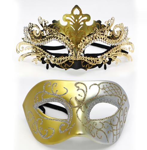JLTC 2-stücke Maskerade Tanzmasken, Bemalte Eisen Und Diamant Eingelegte Maskerade Tanzprinzessin Masken, Halbgesicht Männer Und Frauen Sets von JLTC