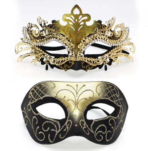 JLTC 2-stücke Maskerade Tanzmasken, Bemalte Eisen Und Diamant Eingelegte Maskerade Tanzprinzessin Masken, Halbgesicht Männer Und Frauen Sets von JLTC