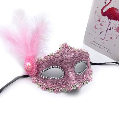 JLTC Halloween Feder Maske, Tanz Prinzessin Maske, Kinderschönheit Mit Diamant Kleinen Hut, Spitze Halbe Gesicht Augenmaske von JLTC
