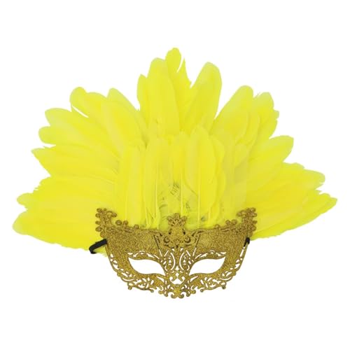 JLTPH Venezianische Halloween Maske Mit Pfauenfedern - Elegante Halbmaske Für Karneval Und Kostümpartys (50x36cm)(Golden) von JLTPH