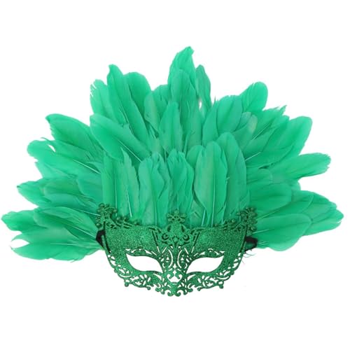JLTPH Venezianische Halloween Maske Mit Pfauenfedern - Elegante Halbmaske Für Karneval Und Kostümpartys (50x36cm)(Green) von JLTPH
