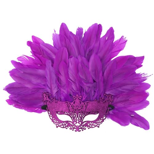 JLTPH Venezianische Halloween Maske Mit Pfauenfedern - Elegante Halbmaske Für Karneval Und Kostümpartys (50x36cm)(Purple) von JLTPH