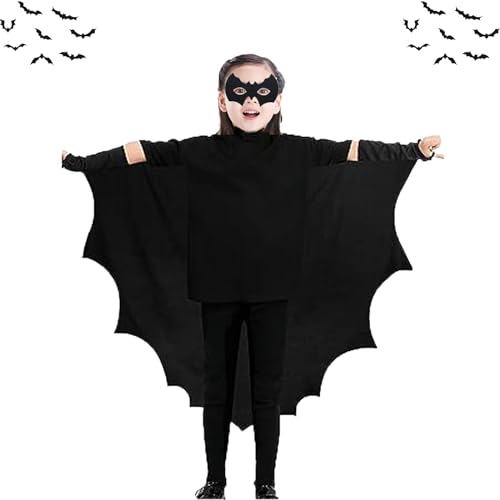 JLTXKST Kinder Halloween Fledermaus Umhang,Kostüm Fledermaus + Fledermaus maske,Halloween Fledermaus Kostüm,Halloween Cosplay Party,ca 110 x 77 cm,für 5-10 Jahre Mädchen Junge (A) von JLTXKST