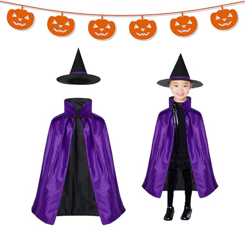 JLTXKST Kinder Halloween Kostüm,Wizard Cape Witch Umhang mit Hut,Halloween Hexe Zauberer Umhang,Cape und Zauberhut-Set,für Kinder Jungen Mädchen für Cosplay. (B) von JLTXKST