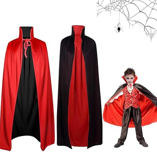 JLTXKST Vampir Umhang,Vampir Umhang Stehkragen,Halloween Vampir Kostüm Umhang,Kinder Vampir Umhang, schwarz rot doppelseitiger Hexenumhang,für Halloween Maskerade Party Cosplay Kostüm(90cm) von JLTXKST