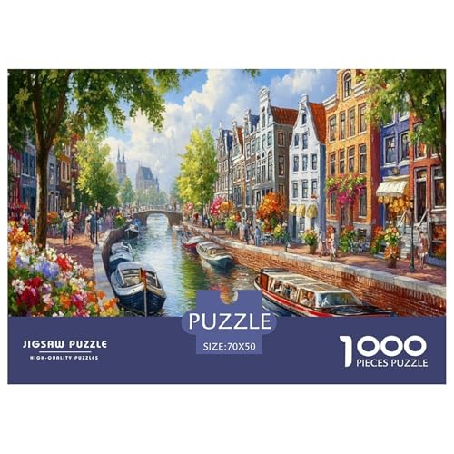 Amsterdamer Kanal Puzzles 1000 Teile Schwer Puzzle Spielzeug Lernspiel Impossible Herausforderung Spielzeug Für Erwachsene Und Kinder in Bewährter 70x50cm/1000pcs von JLZBXCUER