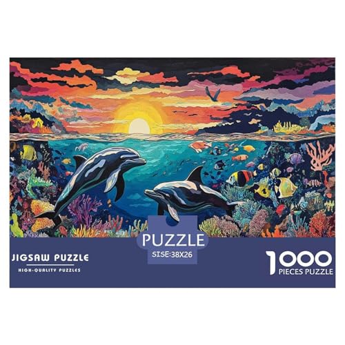 Delphin Puzzle 1000 Teile Schwer Puzzle Spielzeug Pädagogisches Spiel Impossible Herausforderungsspielzeug Für Erwachsene Und Kinder Ab 14 Jahren 38x26cm/1000pcs von JLZBXCUER
