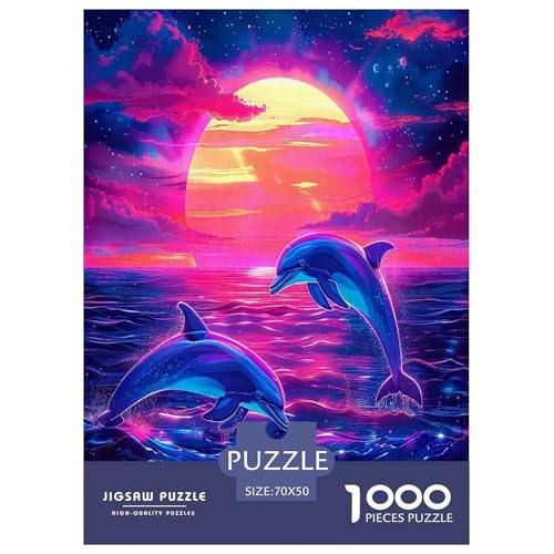 Delphin Puzzle 1000-teilige Schwer Puzzle Spielzeug Lernspiel Impossible Herausforderungsspielzeug Für Erwachsene Kinder 70x50cm/1000pcs von JLZBXCUER