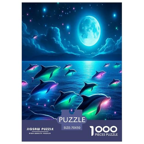 Delphin Puzzle 1000-teilige Schwer Puzzle Spielzeug Pädagogisches Spiel Impossible Herausforderungsspielzeug Für Erwachsene Kinder 70x50cm/1000pcs von JLZBXCUER